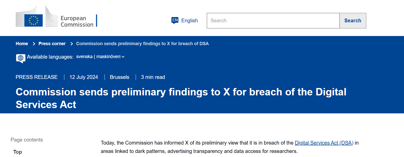 焦点娱乐注册：欧盟：X（推特）蓝标认证系统涉嫌欺骗用户，或面临巨额罚款